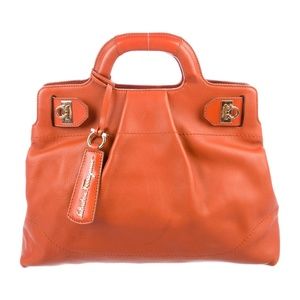 Salvatore Ferragamo Orange Leather Gancio Tote